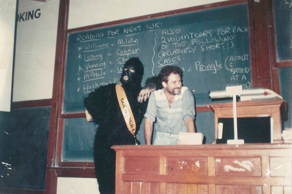 Professor Malkin receiving a Gorillagram in class