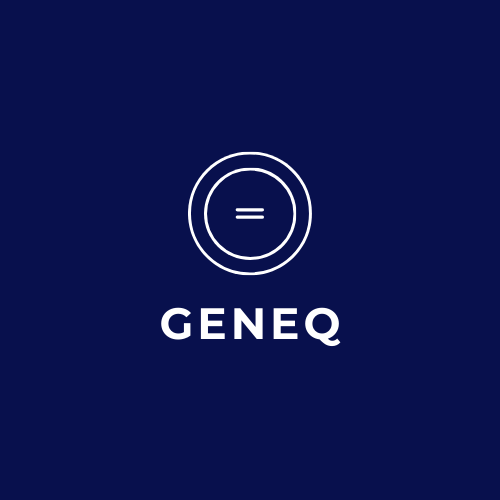 The GenEq Logo is a white circle around an equal sign on a dark blue background.