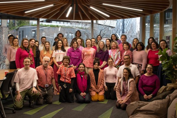 MLS staff and students gather to support the #pinkfortanya campaign, raising awareness of the crisis of Aboriginal deaths in custody.