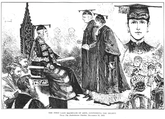 Bella Guerin graduation, 1883. Ernest Scott, A History of the University of Melbourne, MUP, 1936, opposite p. 124 