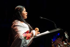 Marisol Culej Culej delivering the 2025 Narrm Oration. Image: Peter Casamento Photography.