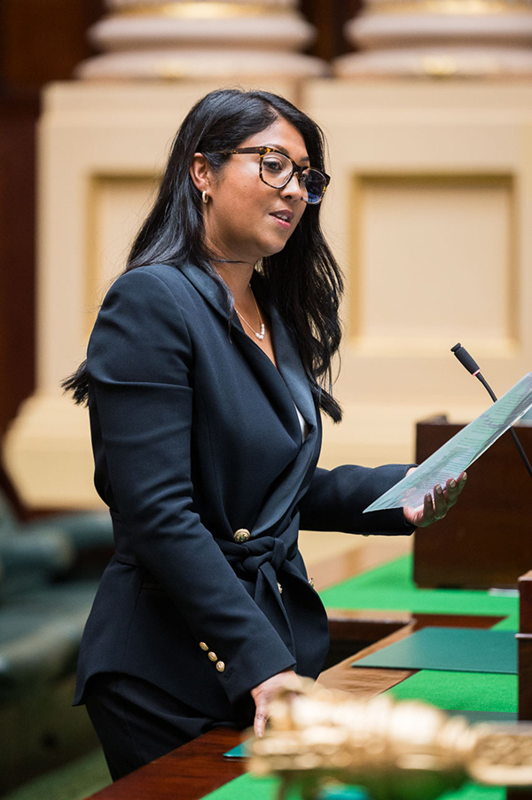 Sam giving a speech in Victorian Parliament.