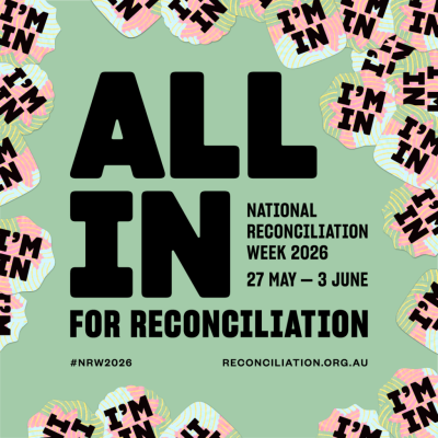 National Reconciliation Week theme text reads 'All In for Reconciliation'