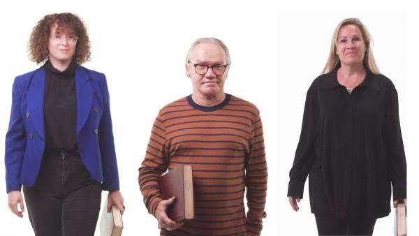 Left to right: Dr. Ashley Barnwell, Professor Tony Birch, Professor Sarah Churchwell 3 people holding books