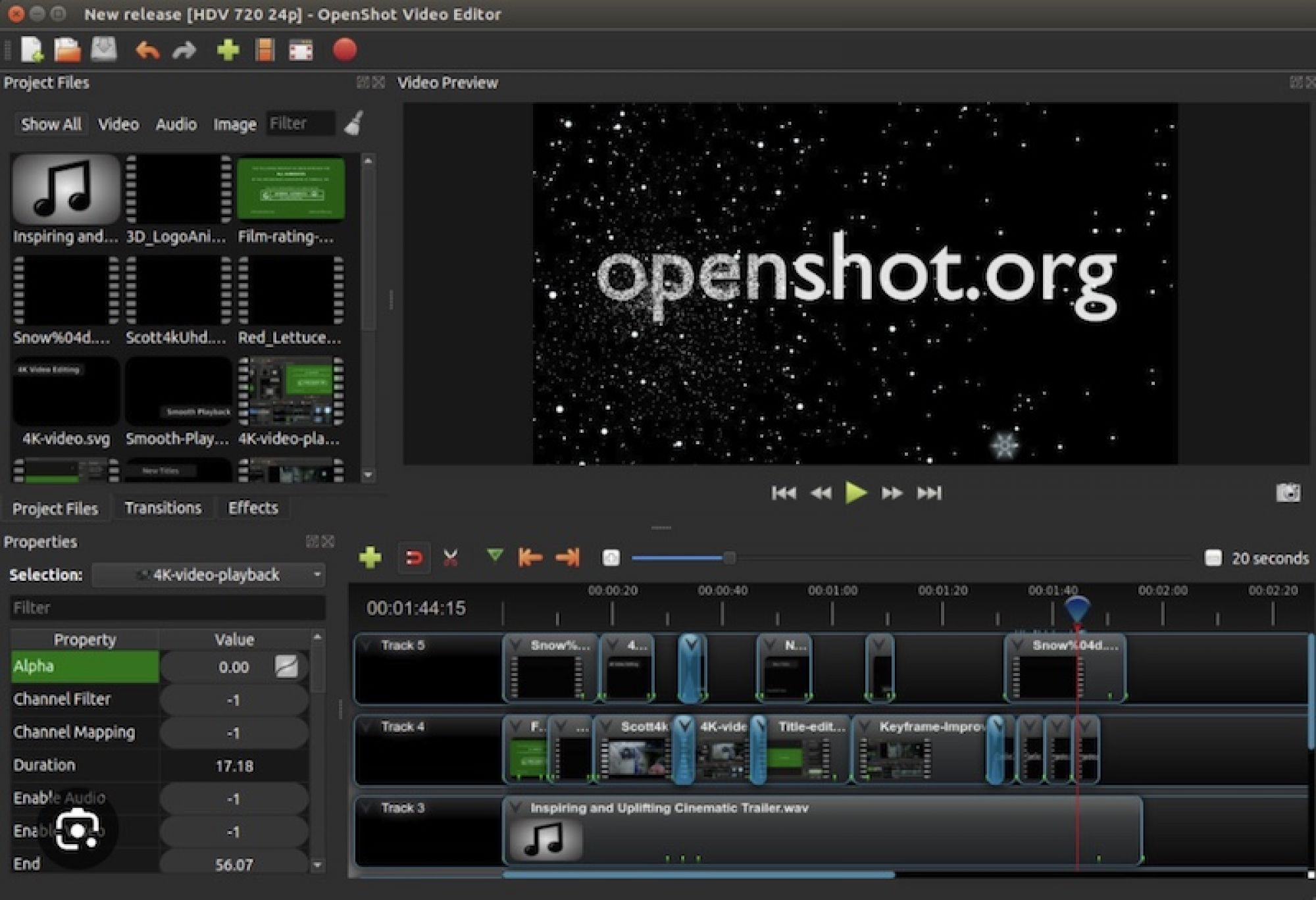 A screenshot of a timeline in the OpenShot video editing software.