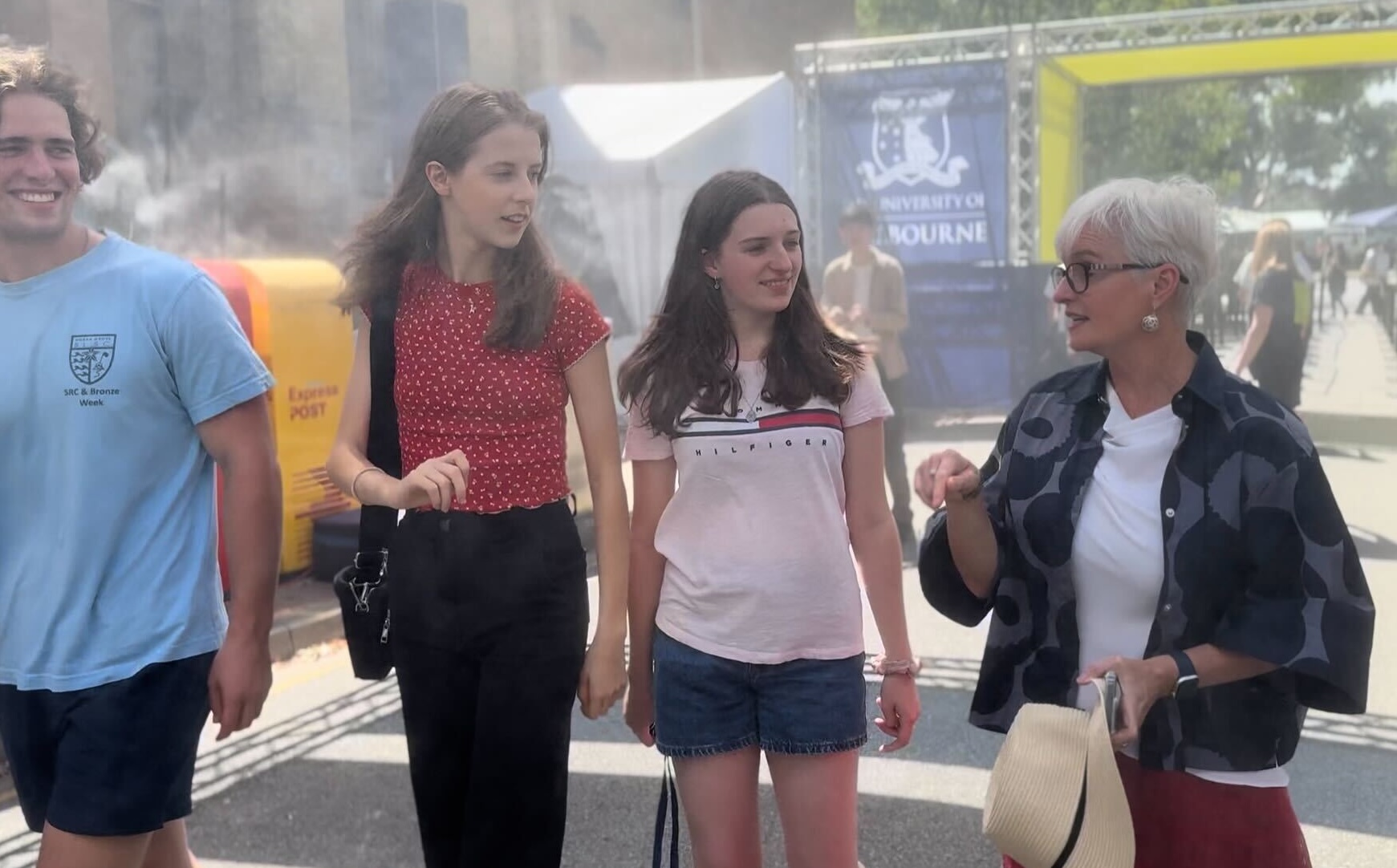 Professor Johnston walks through campus with students during O-Week festivities. Picture: Supplied.