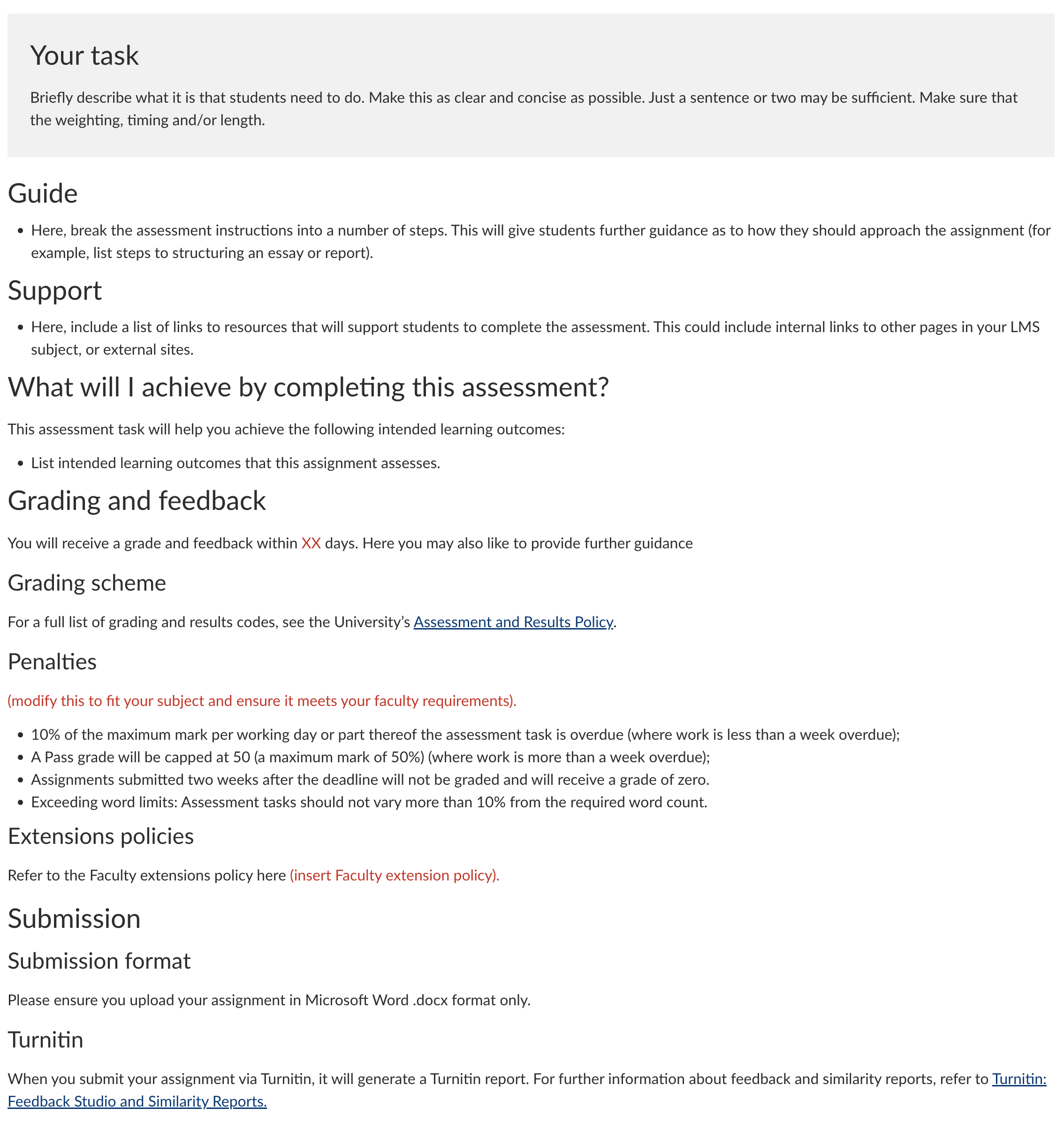 Figure 2. An assignment page that uses a variety of style elements Screenshot of Canvas interface