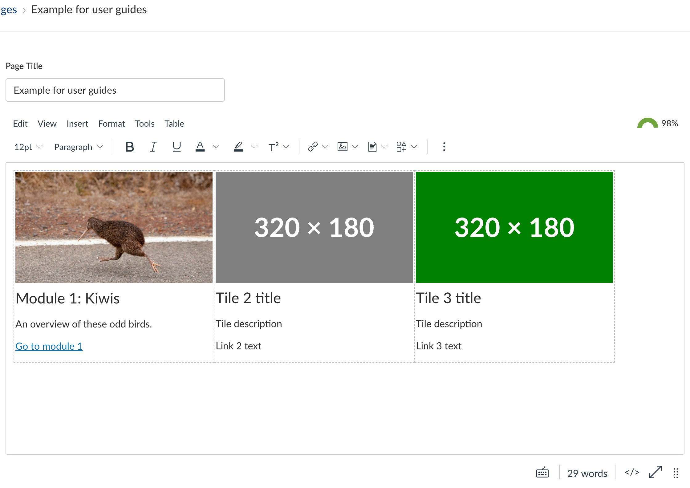 Figure 8.8: Save the updated page Screenshot of Canvas interface
