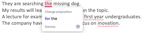 Screenshot of Grammarly underlines to problematic text