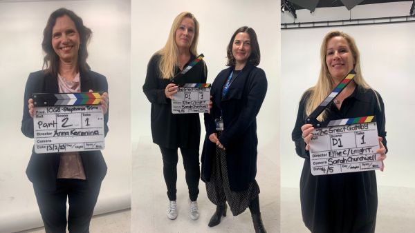 Left to right: Professor Stephanie Trigg, Professor Sarah Churchwell and Ellie Clay, Professor Sarah Churchwell People holding clapperboard