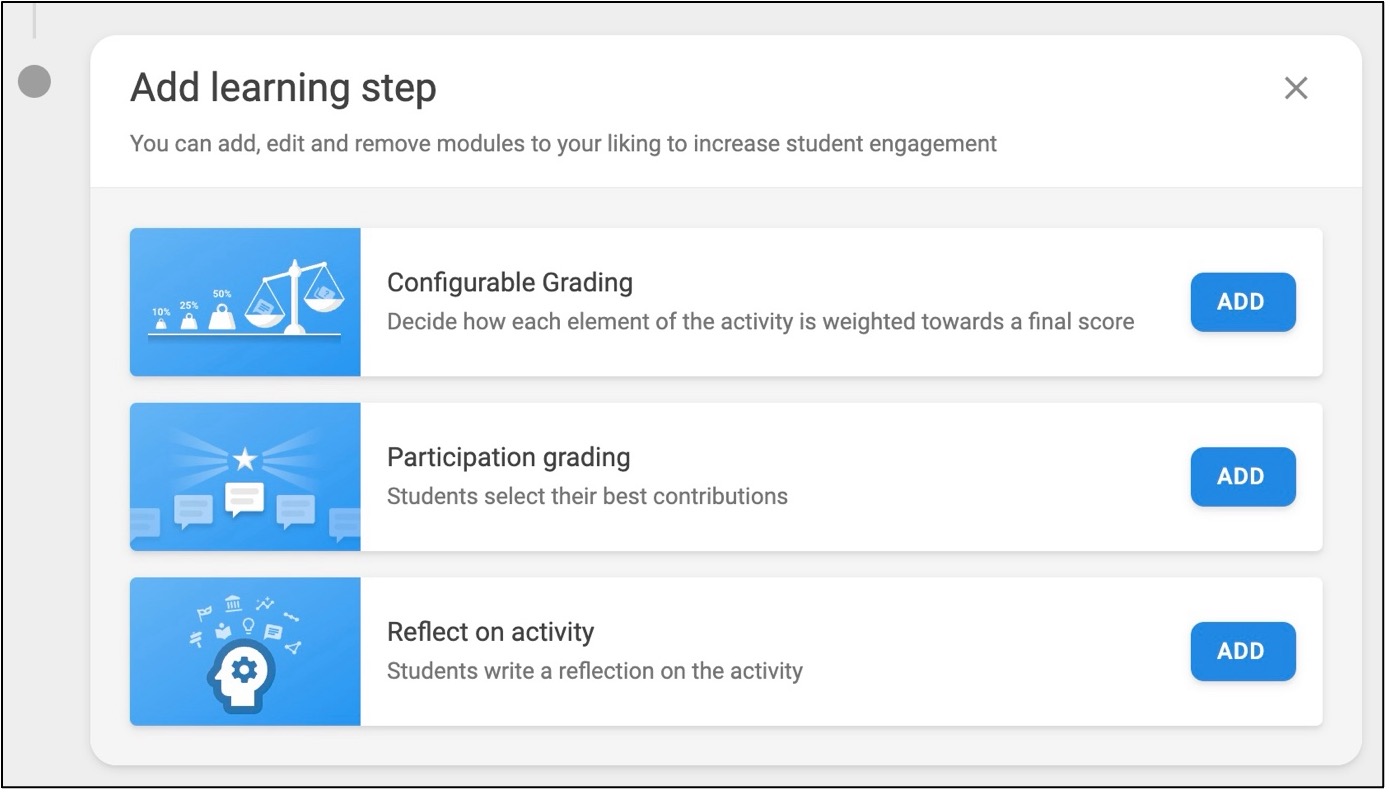 Additional steps in a FeedbackFruits interactive document/video/audio activity Screenshot of FeedbackFruits interface
