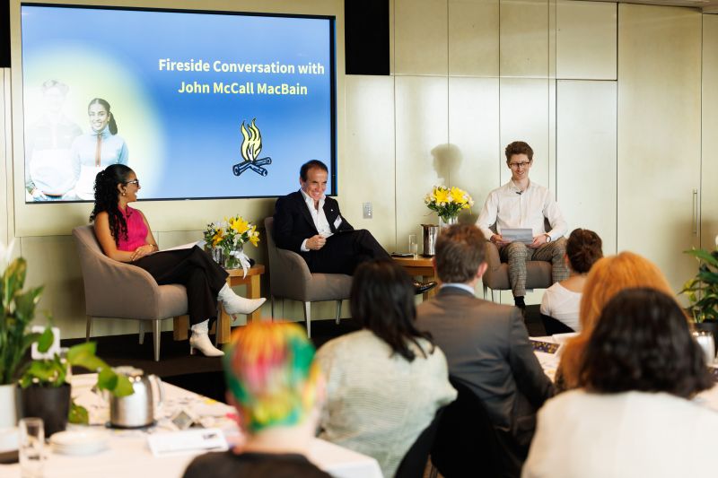 Tany and Alex hosting John McCall MacBain. Image by  James Thomas Photography (2024).