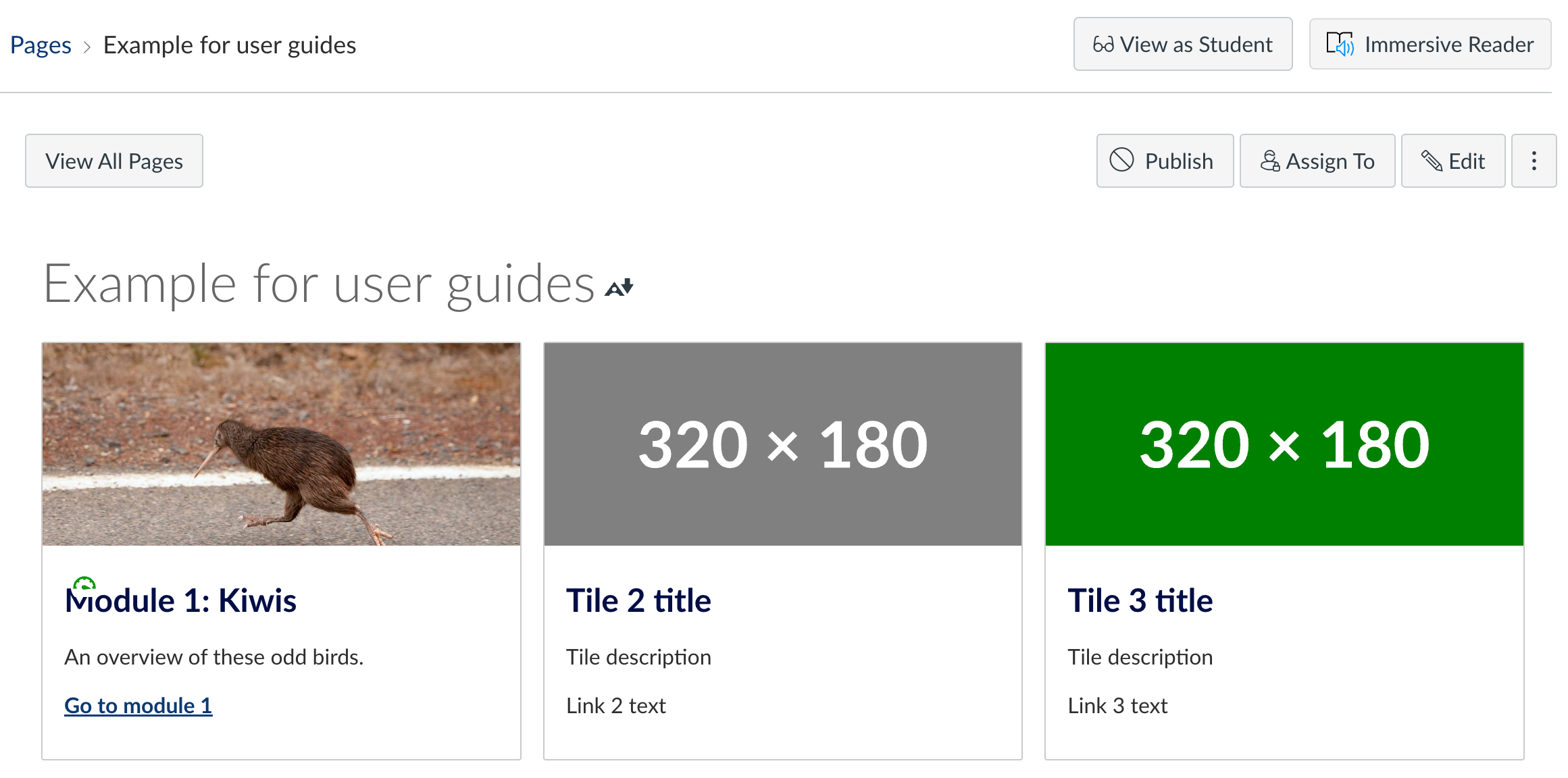 Figure 8.9: A saved Canvas page with an updated image Screenshot of Canvas interface - a Page with 3 tiles