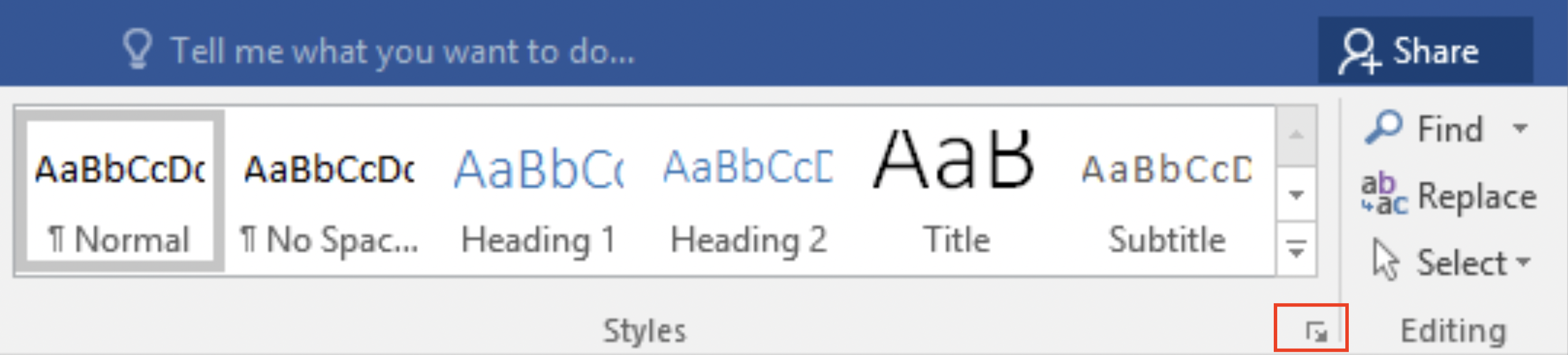 The Home tab in Word for Windows with the style panel In the Home Ribbon in Windows, one of the panels is labelled Styles. A small arrow opens the Styles Pane - if you are navigating with a screen reader, this will be called "Styles Pane".