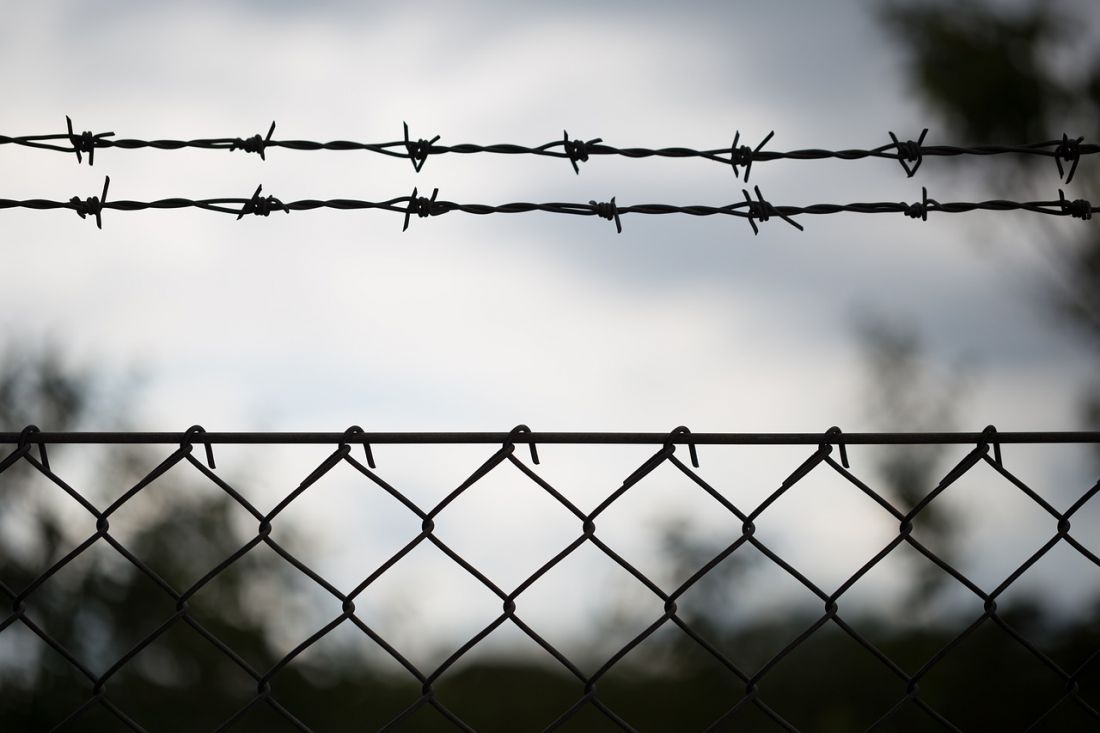 Black and white barbed wire fence 