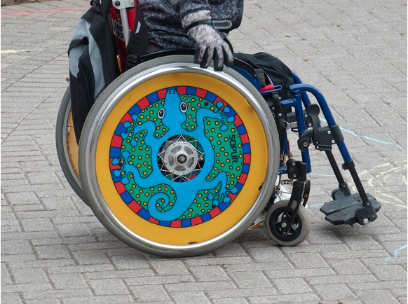 Image of a colourful wheelchair.