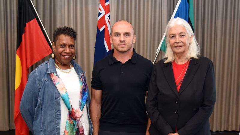 Gail Mabo, Jamie Lowe and Professor Marcia Langton at the opening of the Mabo Centre in Perth, Western Australia.