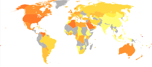 World map graphic showing obesity in males