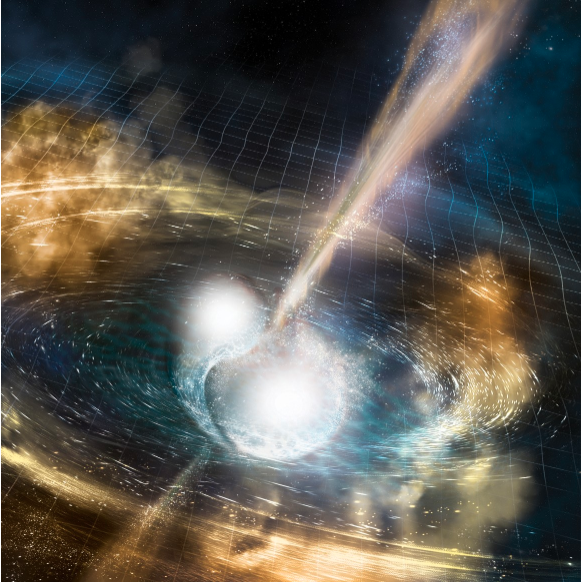 Artist's impression of two merging neutron stars.