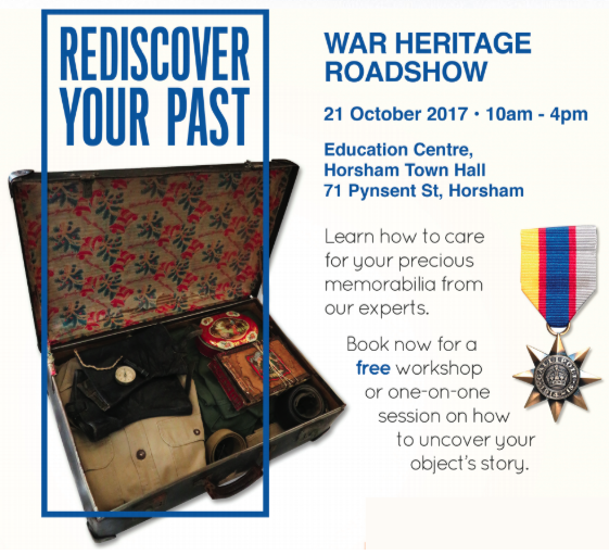 Graphic for the War Heritage Roadshow, Horsham.