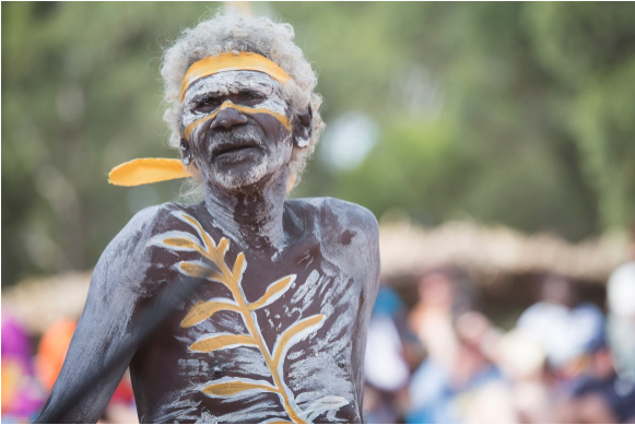 Image of Senior Gupauyngu man Eddie William Gumbula in ceremonial attire.