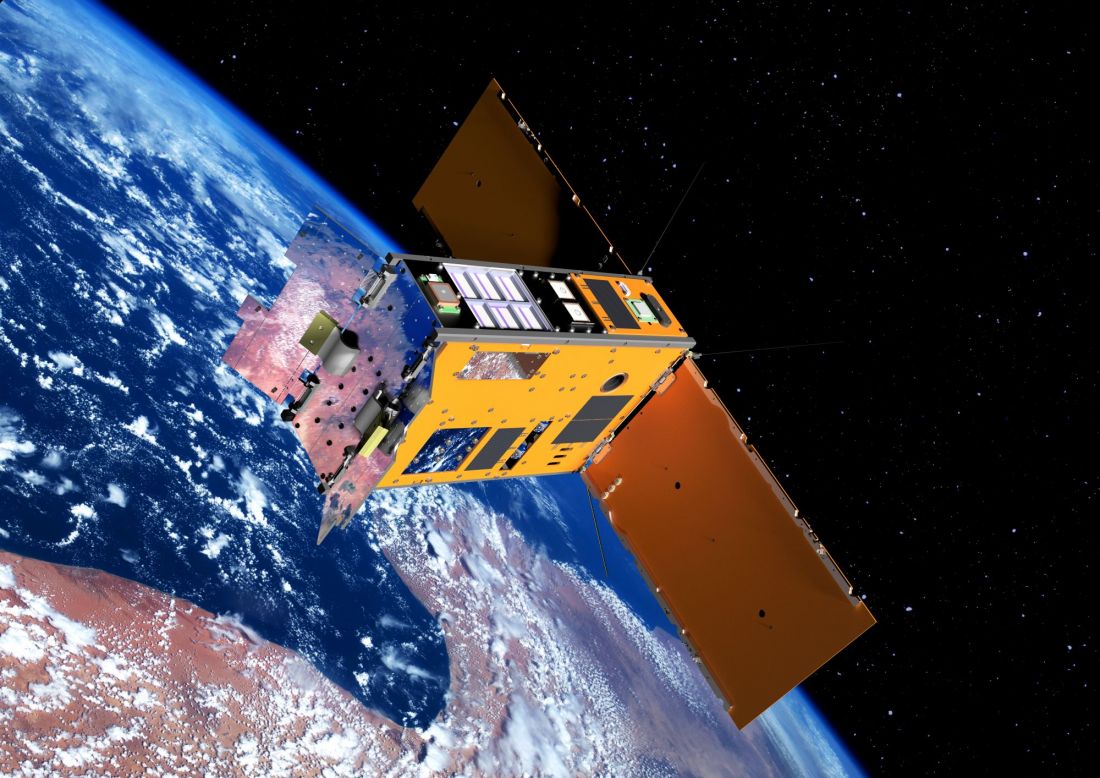 A graphic of what the SpIRIT CubeSat nano-satellite will look like.