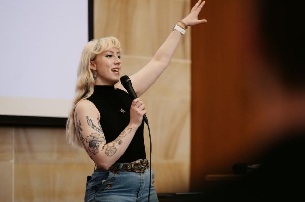 Jade Smith speaking at retreat. Image by James Thomas Photography (2024).
