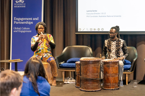 In a listening and learning session with artist Lamine Sonko, attendees explored how traditional cultural practices of music and movement can be used for communication and meaningful engagement. Picture: David Darlington