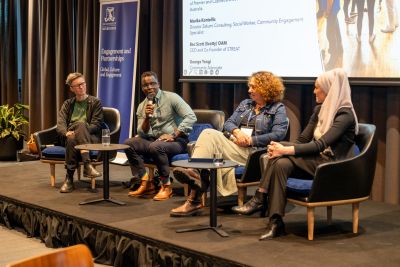 L-R: Bec Scott OAM, CEO and Co-Founder of STREAT; George Yengi, Community Advocate; Marika Kontellis, Director Zakumi Consulting, and Iman Balla, Senior Policy Officer in Multicultural Affairs at the Victorian Department of Premier and Cabinet and Board Director at the Islamic Museum of Australia. Picture: David Darlington