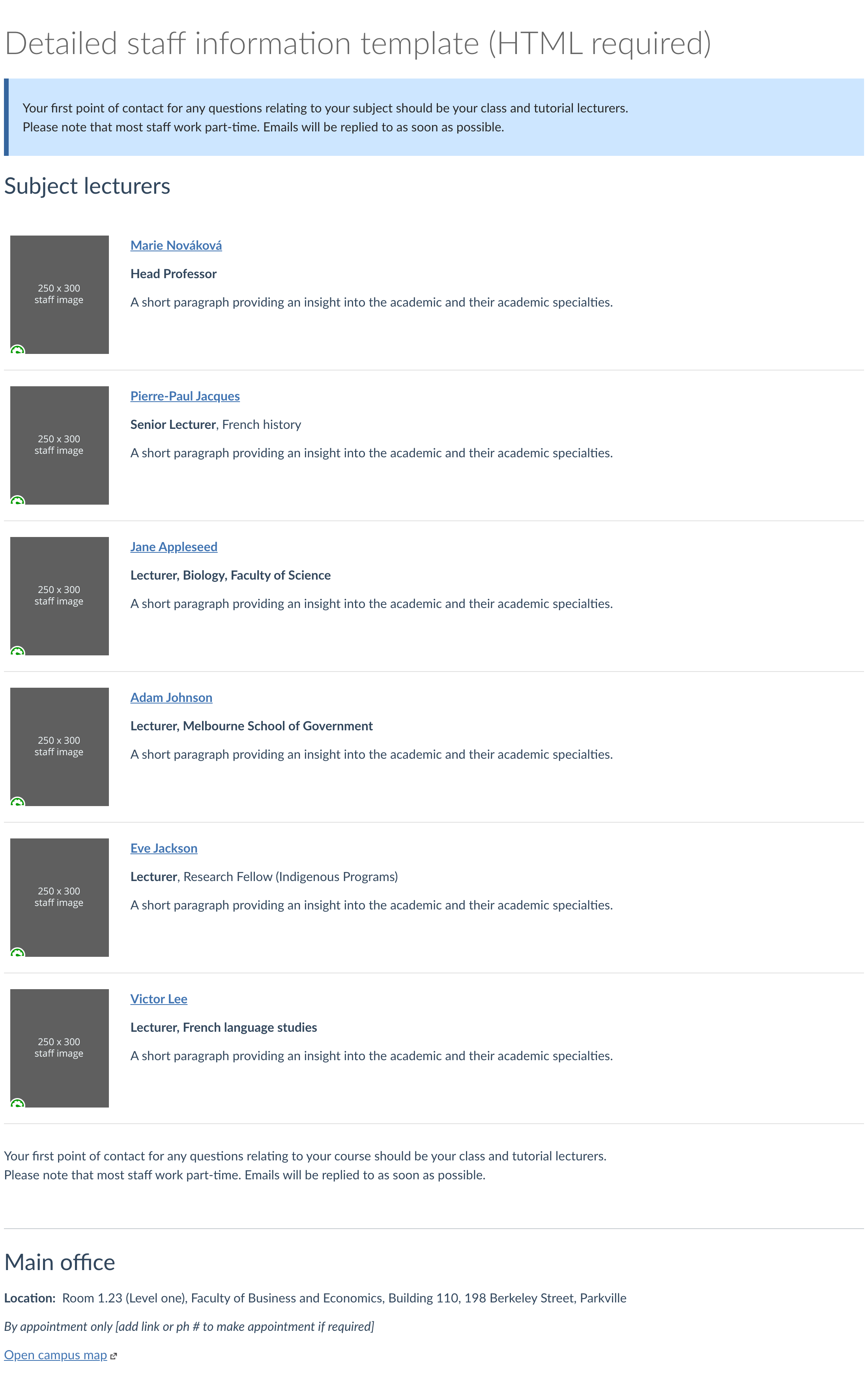 Detailed staff information template (HTML required)